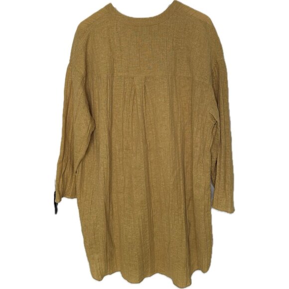 ZARA PLEATED LINEN BLEND TUNIC DRESS ZW COLLECTION Boho Mustard Yellow XS - Picture 3 of 10